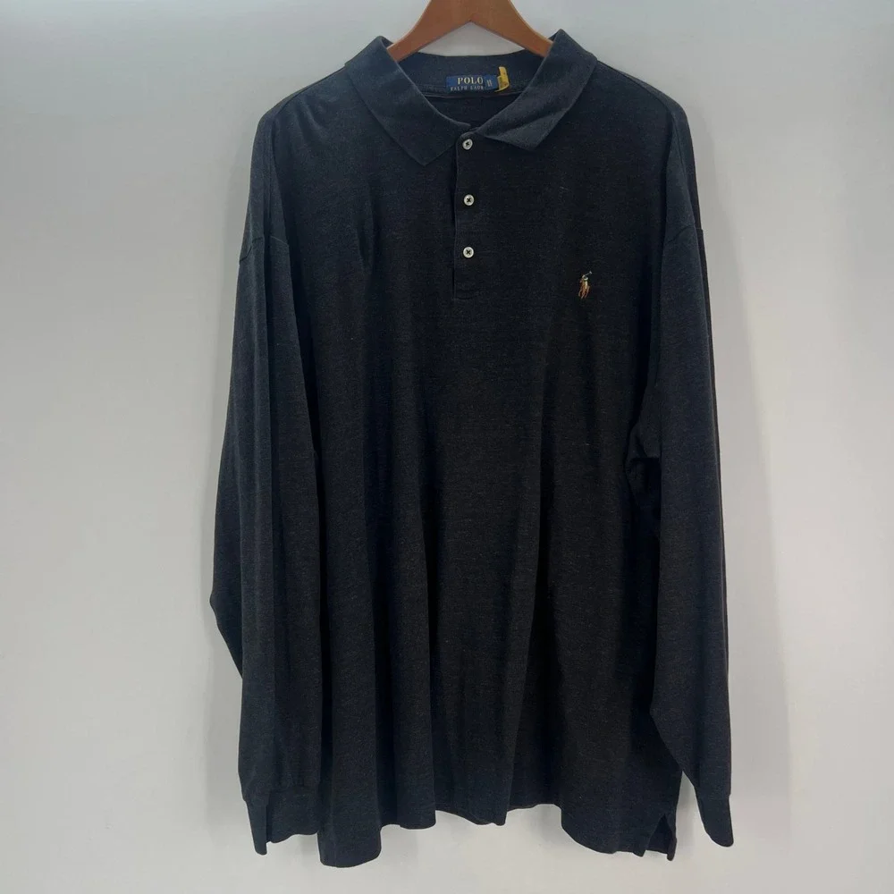 Polo Ralph Lauren Mens 3XLT Long Sleeve Polo Shirt Charcoal Gray Classic Preppy